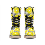 Lemon Striped Pattern Print Winter Boots
