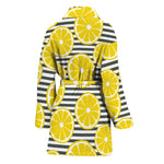 Lemon Striped Pattern Print Women's Bathrobe