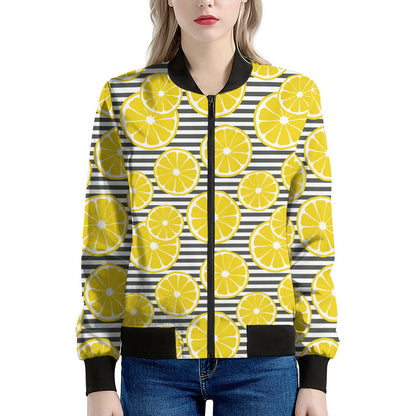 Lemon Striped Pattern Print Women's Bomber Jacket