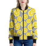 Lemon Striped Pattern Print Women's Bomber Jacket