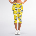 Lemon Striped Pattern Print Women's Capri Leggings
