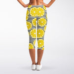 Lemon Striped Pattern Print Women's Capri Leggings