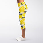 Lemon Striped Pattern Print Women's Capri Leggings
