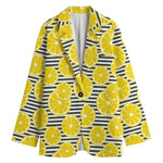 Lemon Striped Pattern Print Women's Cotton Blazer