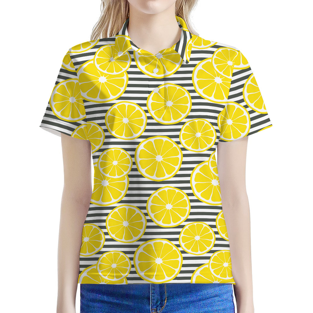 Lemon Striped Pattern Print Women's Polo Shirt