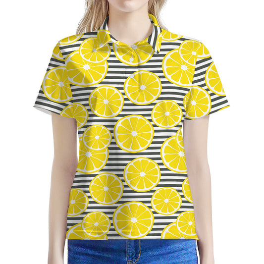 Lemon Striped Pattern Print Women's Polo Shirt