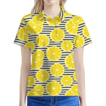 Lemon Striped Pattern Print Women's Polo Shirt