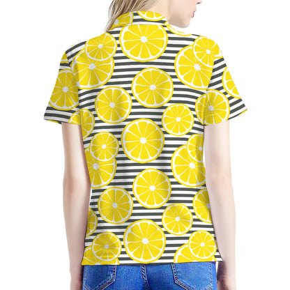 Lemon Striped Pattern Print Women's Polo Shirt