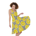 Lemon Striped Pattern Print Sleeveless Knee Length Dress