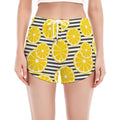 Lemon Striped Pattern Print Women's Split Running Shorts