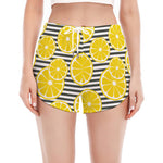 Lemon Striped Pattern Print Women's Split Running Shorts