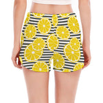 Lemon Striped Pattern Print Women's Split Running Shorts
