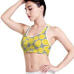 Lemon Striped Pattern Print Women's Sports Bra
