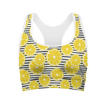 Lemon Striped Pattern Print Women's Sports Bra
