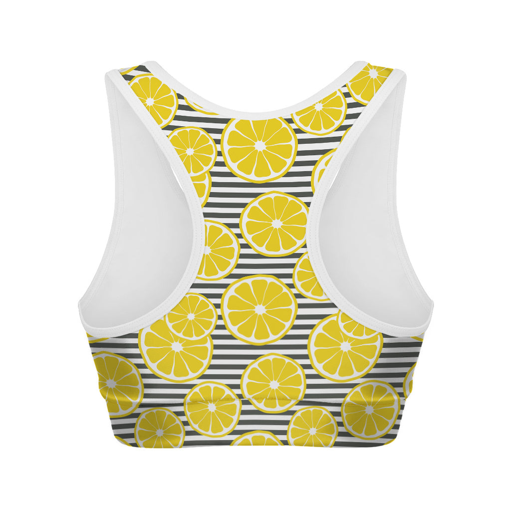 Lemon Striped Pattern Print Women's Sports Bra