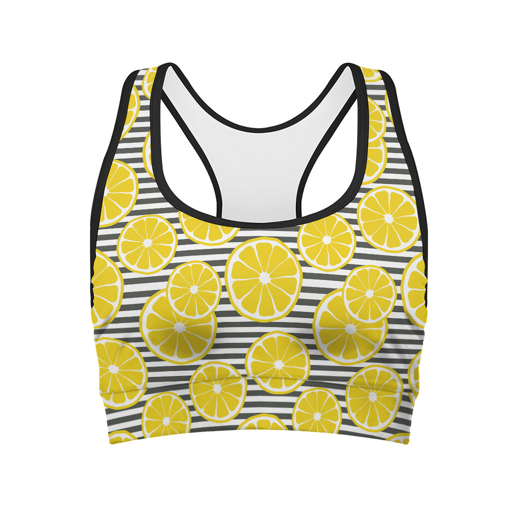 Lemon Striped Pattern Print Women's Sports Bra