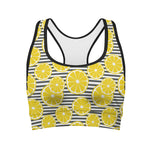 Lemon Striped Pattern Print Women's Sports Bra