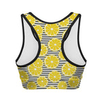 Lemon Striped Pattern Print Women's Sports Bra