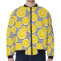 Lemon Striped Pattern Print Zip Sleeve Bomber Jacket