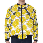 Lemon Striped Pattern Print Zip Sleeve Bomber Jacket