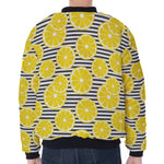Lemon Striped Pattern Print Zip Sleeve Bomber Jacket