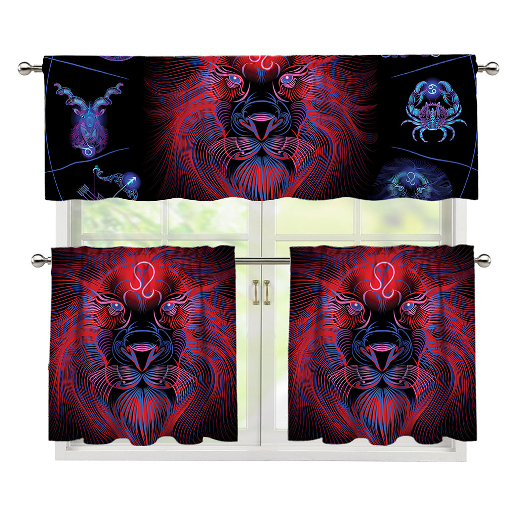 Leo And Astrological Signs Print 3 Piece Kitchen Curtains