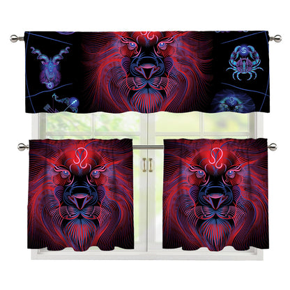 Leo And Astrological Signs Print 3 Piece Kitchen Curtains