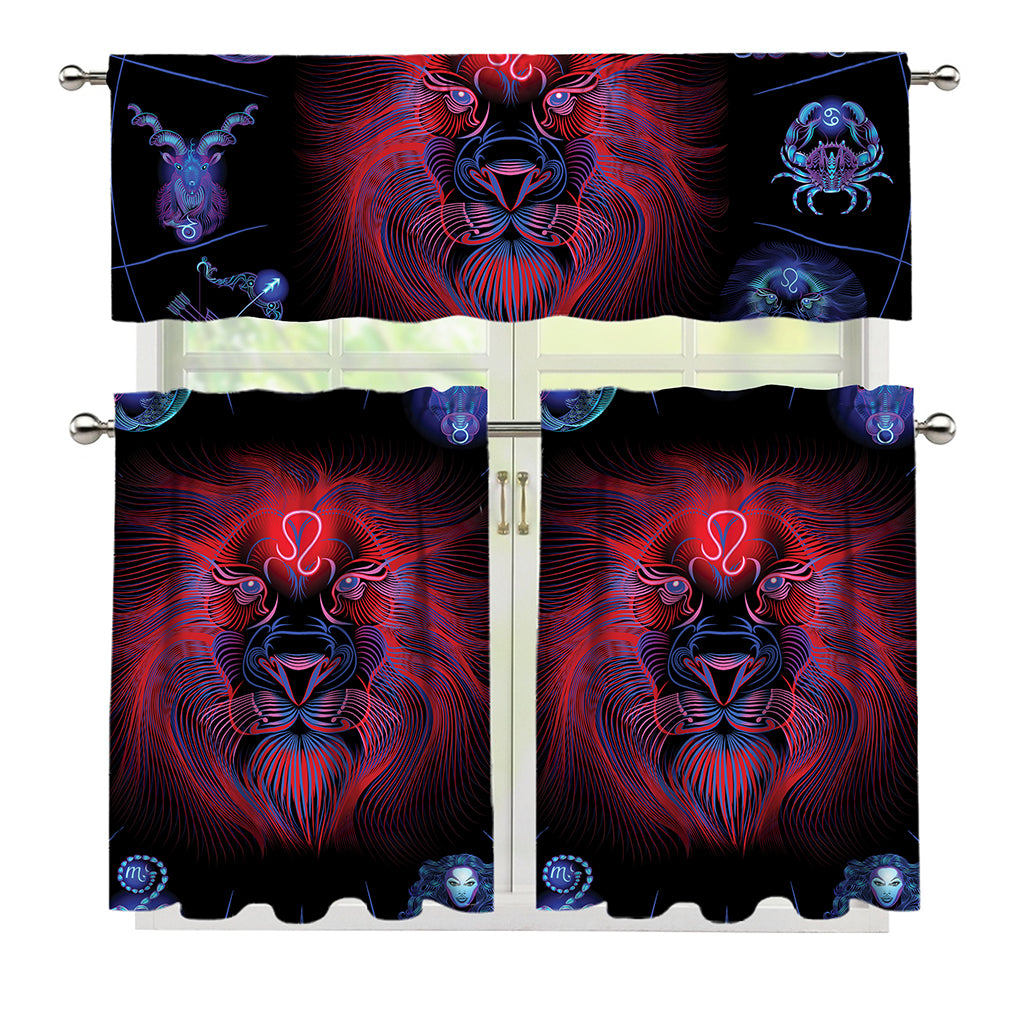 Leo And Astrological Signs Print 3 Piece Kitchen Curtains
