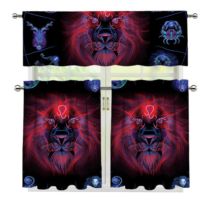 Leo And Astrological Signs Print 3 Piece Kitchen Curtains