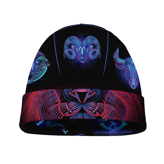 Leo And Astrological Signs Print Beanie