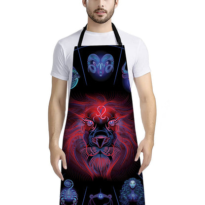 Leo And Astrological Signs Print Bib Apron With Pocket