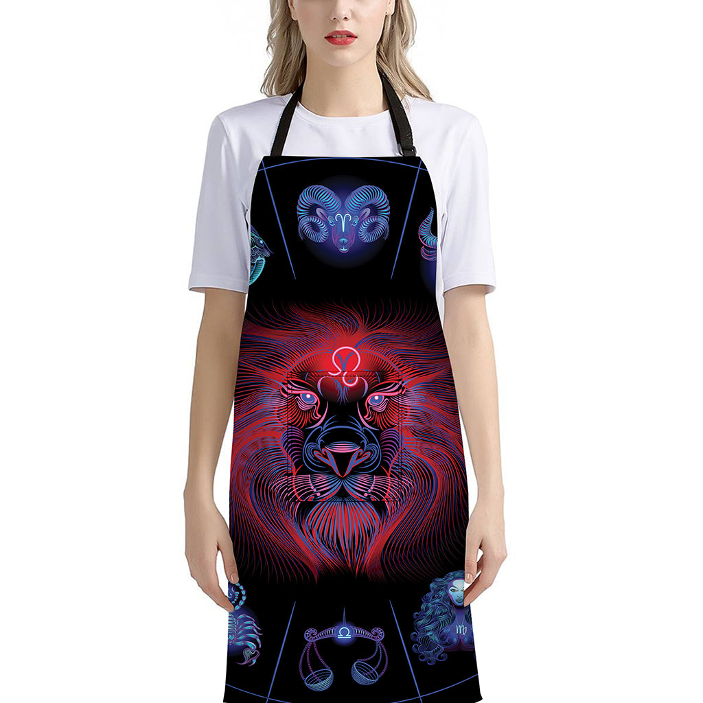 Leo And Astrological Signs Print Bib Apron With Pocket