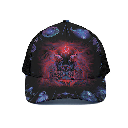 Leo And Astrological Signs Print Black Mesh Trucker Cap
