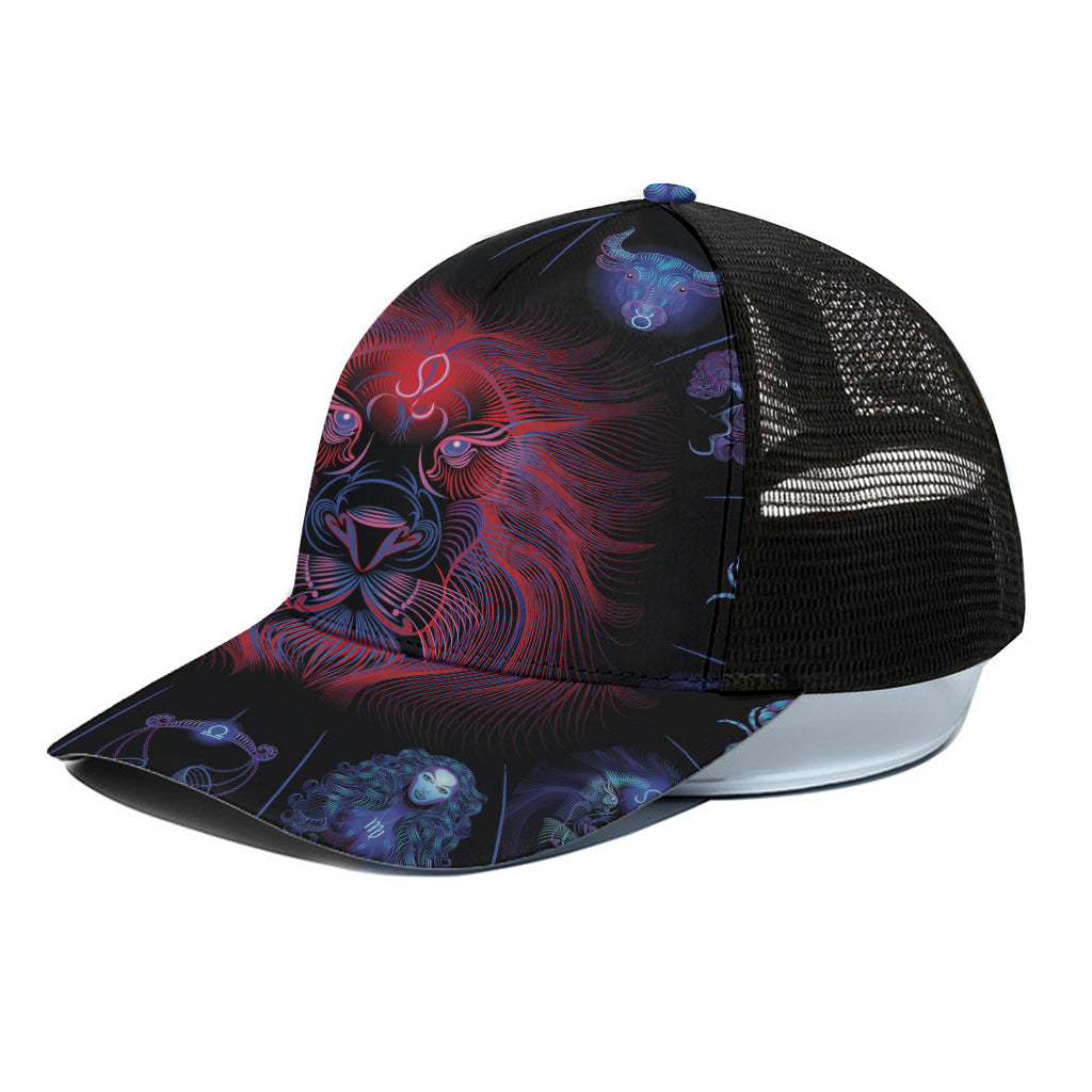 Leo And Astrological Signs Print Black Mesh Trucker Cap