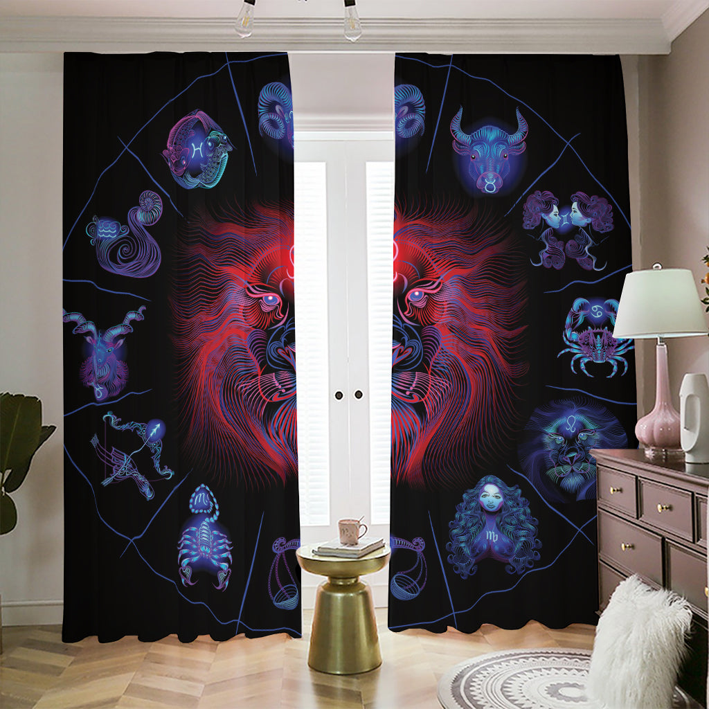 Leo And Astrological Signs Print Blackout Pencil Pleat Curtains