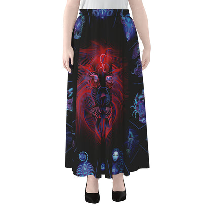Leo And Astrological Signs Print Chiffon Maxi Skirt