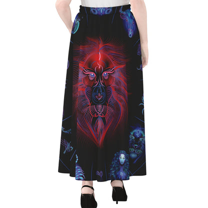 Leo And Astrological Signs Print Chiffon Maxi Skirt
