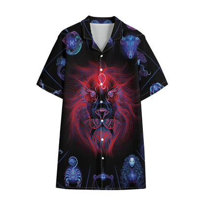 Leo And Astrological Signs Print Cotton Hawaiian Shirt