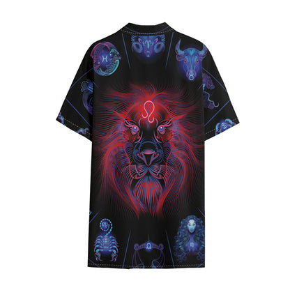 Leo And Astrological Signs Print Cotton Hawaiian Shirt