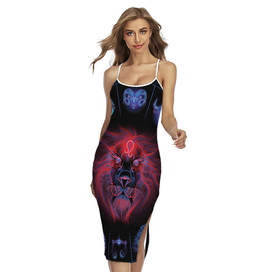 Leo And Astrological Signs Print Cross Back Cami Dress