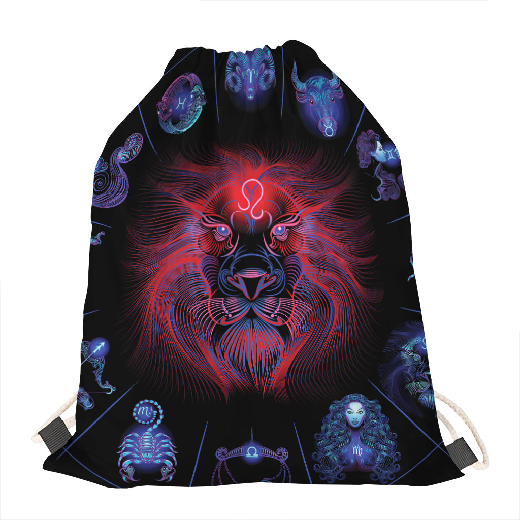 Leo And Astrological Signs Print Drawstring Bag