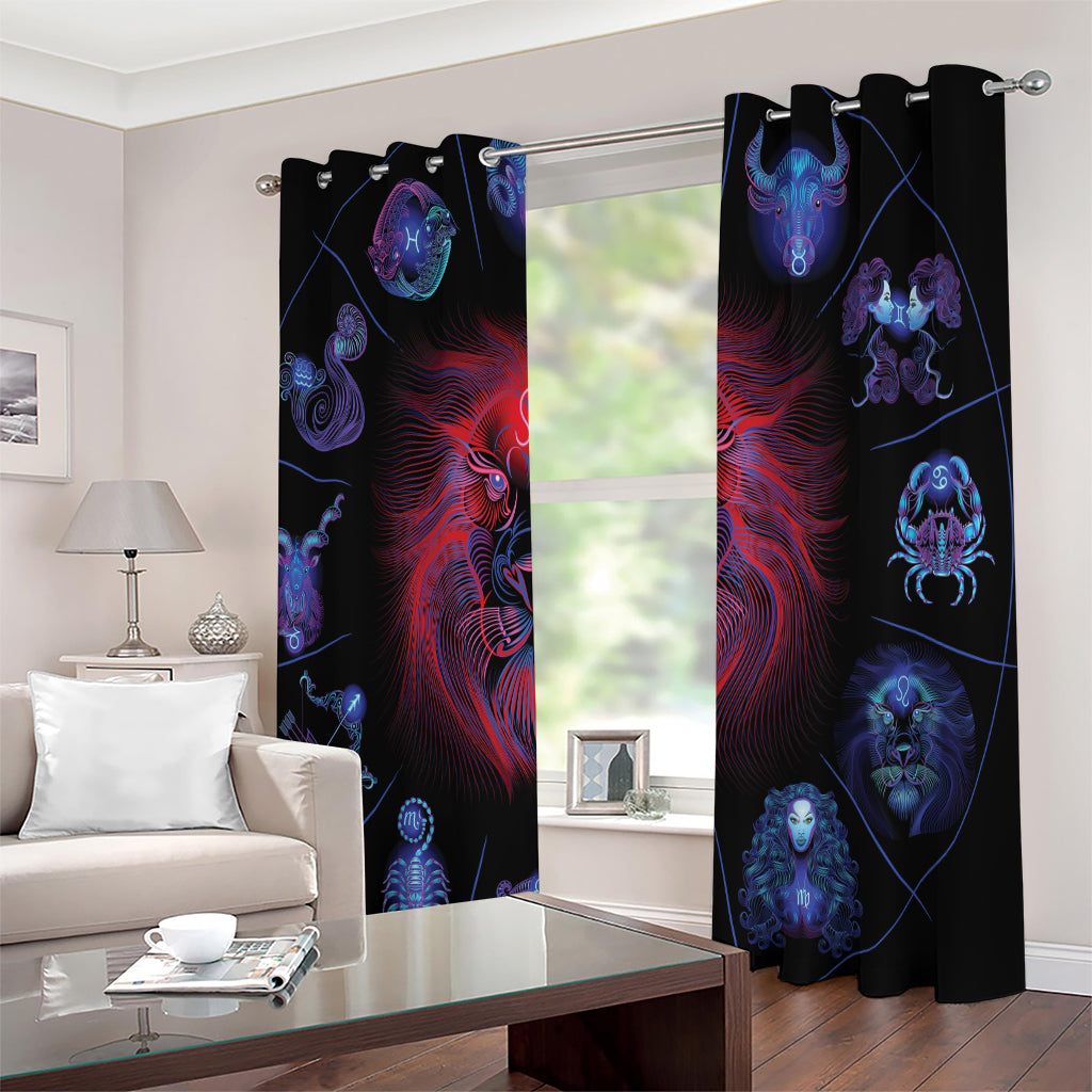 Leo And Astrological Signs Print Extra Wide Grommet Curtains