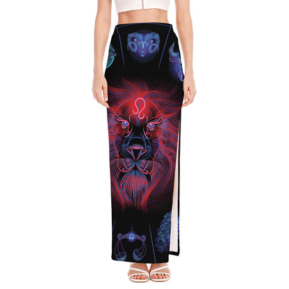 Leo And Astrological Signs Print High Slit Maxi Skirt
