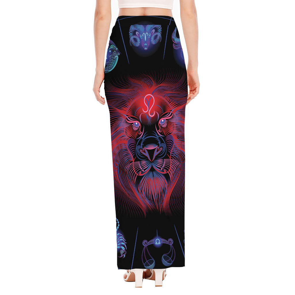 Leo And Astrological Signs Print High Slit Maxi Skirt