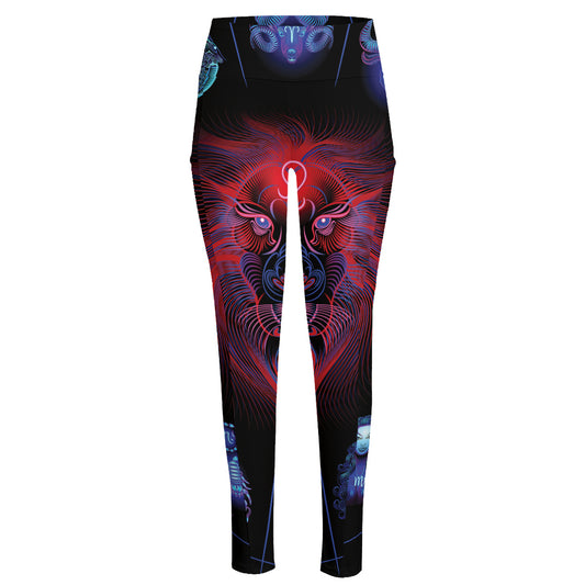 Leo And Astrological Signs Print High-Waisted Pocket Leggings