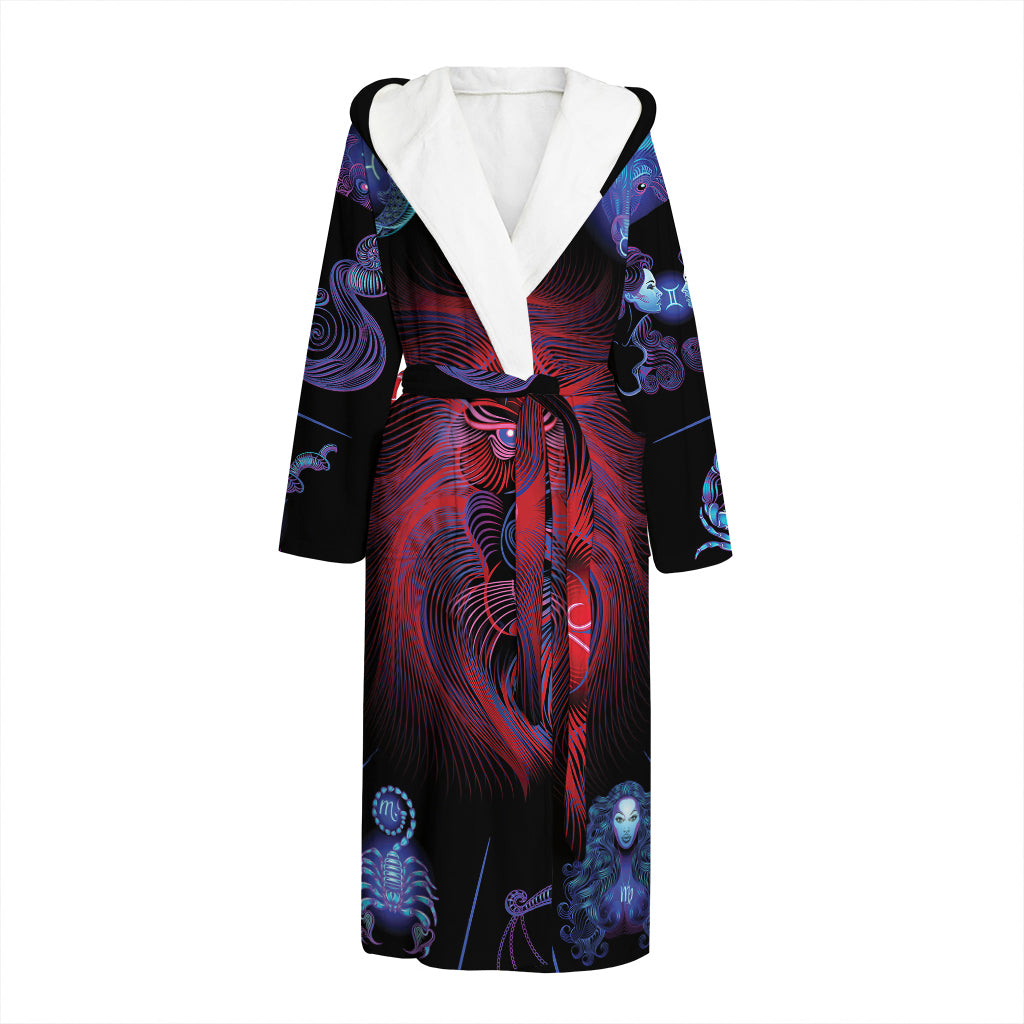 Leo And Astrological Signs Print Hooded Bathrobe
