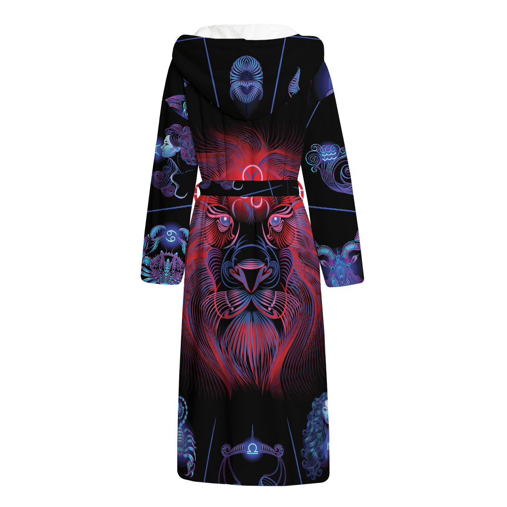 Leo And Astrological Signs Print Hooded Bathrobe