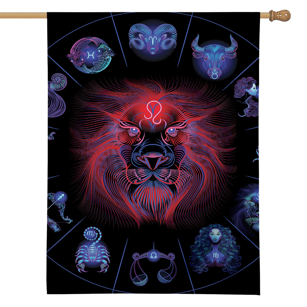 Leo And Astrological Signs Print House Flag