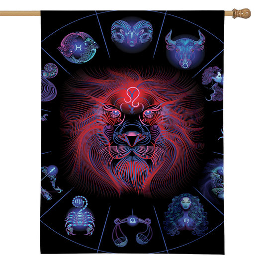 Leo And Astrological Signs Print House Flag