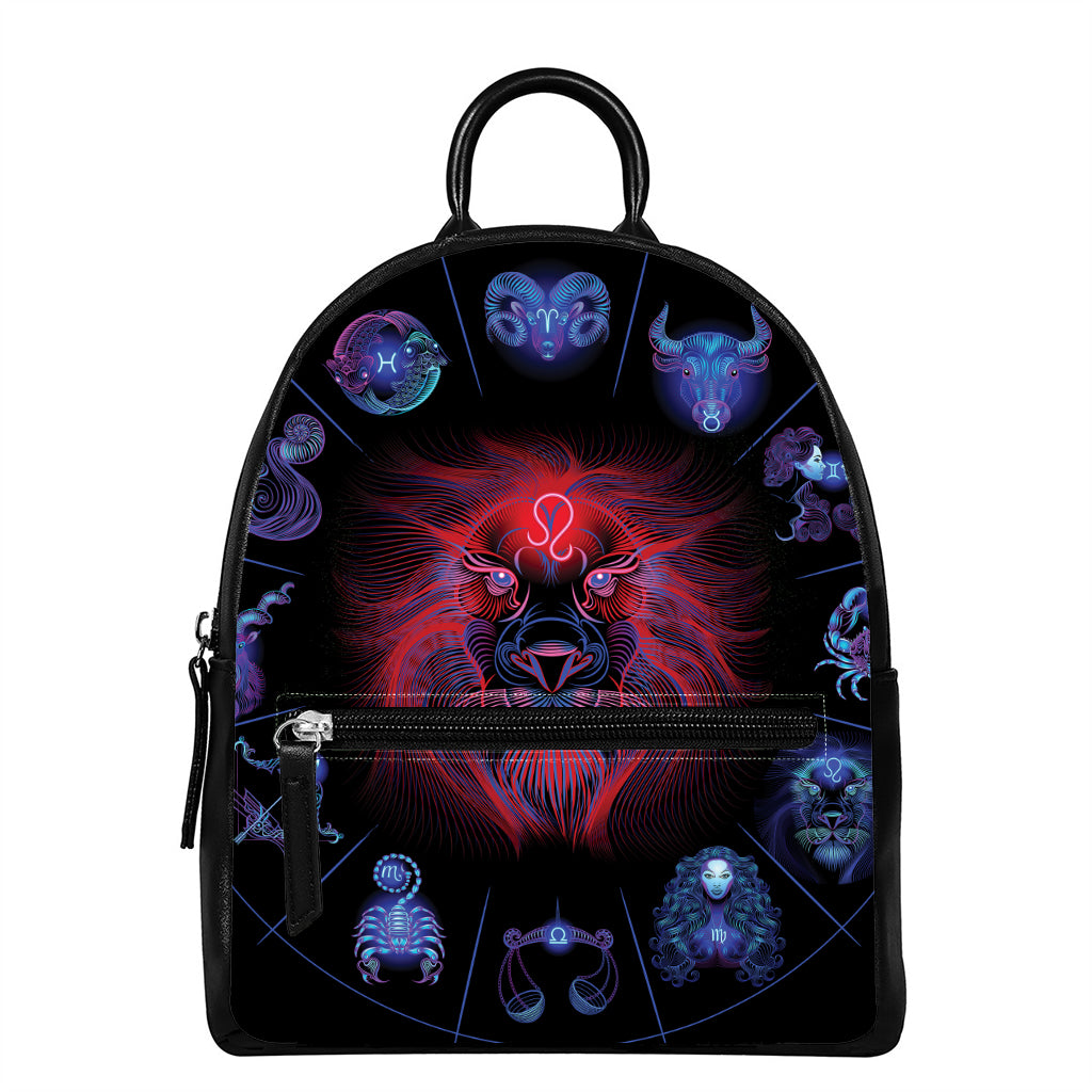 Leo And Astrological Signs Print Leather Backpack